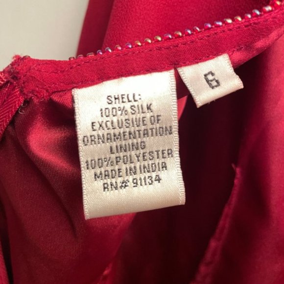 Deep Red Silk Beaded Cocktail V-neck Dress Size 6 - Picture 6 of 6